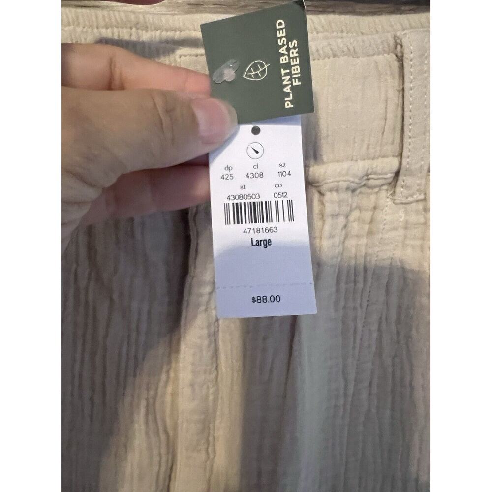 Women Cream Crinckled Cotton Textured Pants Sz Large Elastic Waist Upwest — image 8 of 8